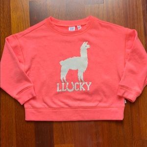 Gap Kids Girls XS Llama Sweatshirt Neon Coral EUC